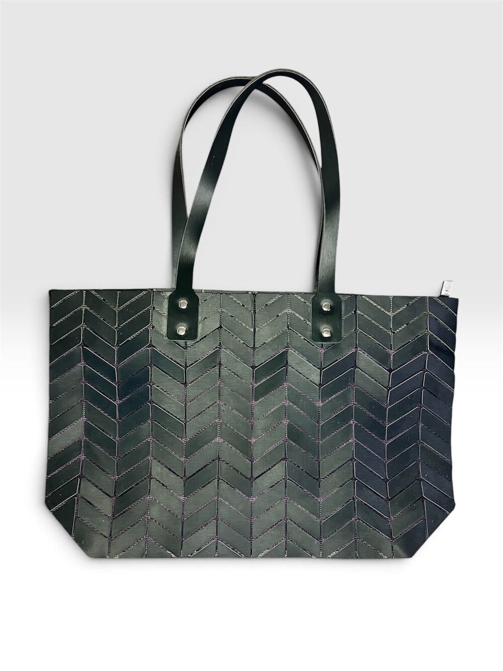 Patrizia Luca Chevron Geometric Tote Bag Black Purple Lining Large Top Zip